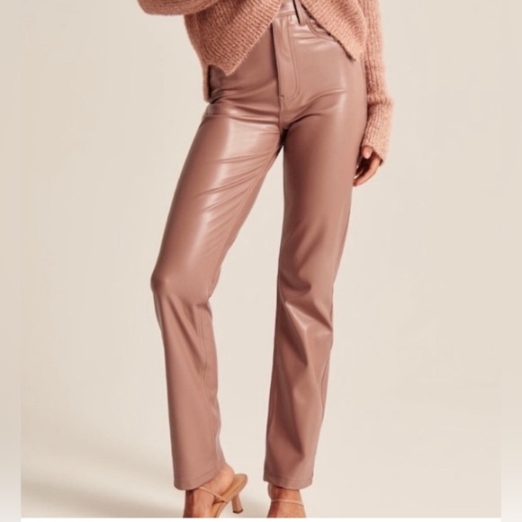 Abercrombie & Fitch The 90s Straight Ultra High Rise Pink Faux Leather Pants 27 - Picture 3 of 12